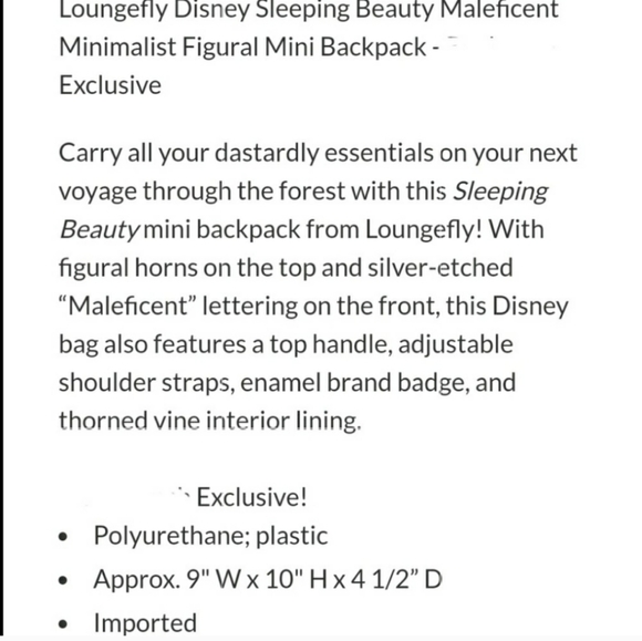 NWT Loungefly Maleficent minimalist mini backpack - Picture 9 of 16